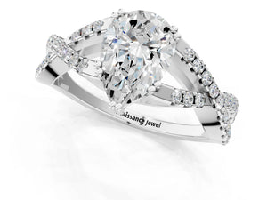 White gold Pear Solitaire Twist Band with Pavé Setting and Four-Prong Setting_19
