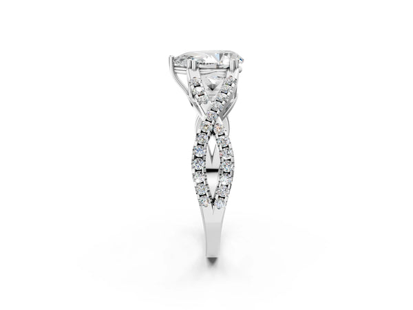 White gold Pear Solitaire Twist Band with Pavé Setting and Four-Prong Setting_20