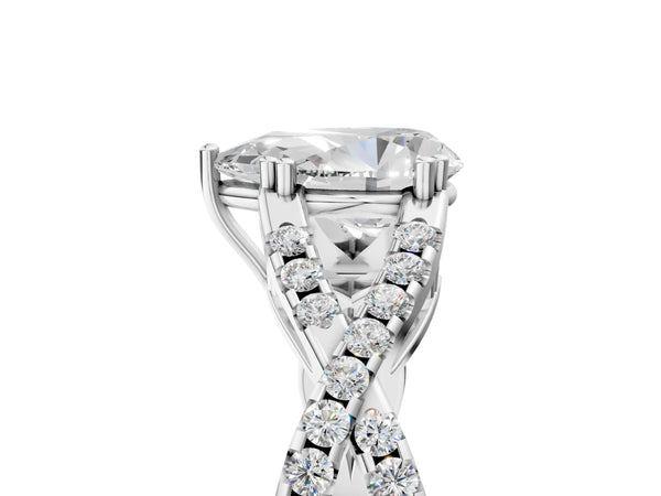 White gold Pear Solitaire Twist Band with Pavé Setting and Four-Prong Setting_23
