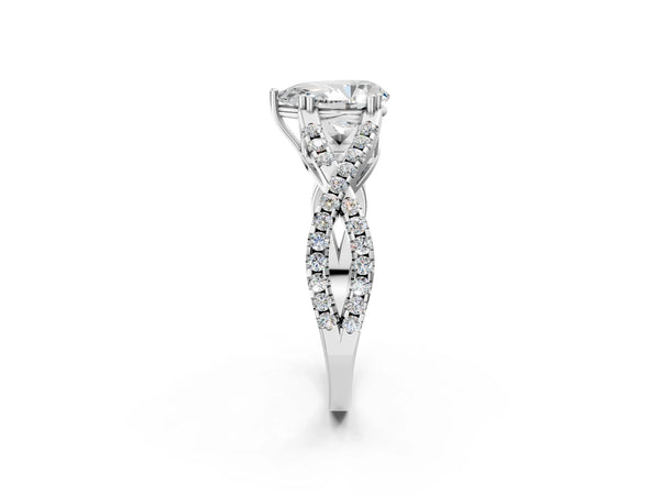 White gold Pear Solitaire Twist Band with Pavé Setting and Four-Prong Setting_26