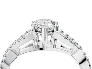 White gold Pear Solitaire Twist Band with Pavé Setting and Four-Prong Setting_28