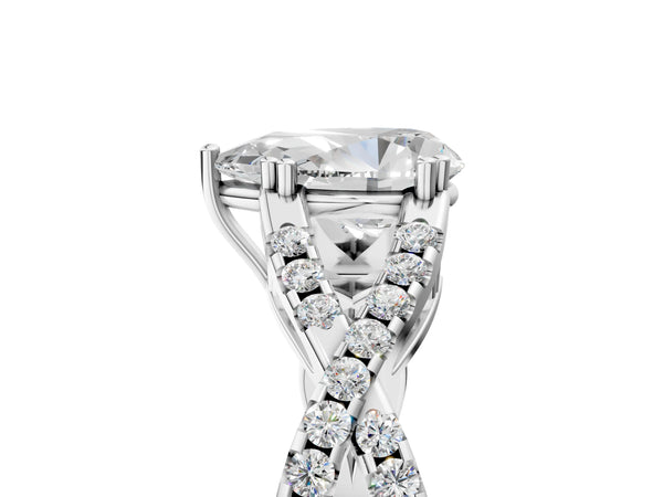 White gold Pear Solitaire Twist Band with Pavé Setting and Four-Prong Setting_29