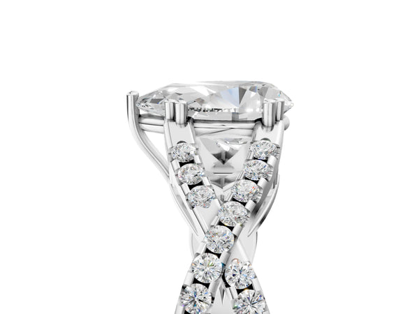 White gold Pear Solitaire Twist Band with Pavé Setting and Four-Prong Setting_47