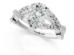 White gold Pear Solitaire Twist Band with Pavé Setting and Four-Prong Setting_49