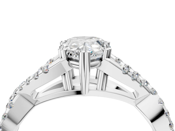 White gold Pear Solitaire Twist Band with Pavé Setting and Four-Prong Setting_52