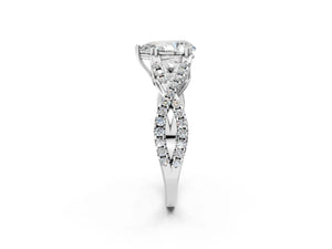 White gold Pear Solitaire Twist Band with Pavé Setting and Four-Prong Setting_56