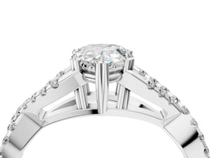 White gold Pear Solitaire Twist Band with Pavé Setting and Four-Prong Setting_70