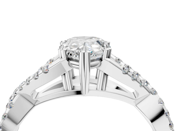 White gold Pear Solitaire Twist Band with Pavé Setting and Four-Prong Setting_70