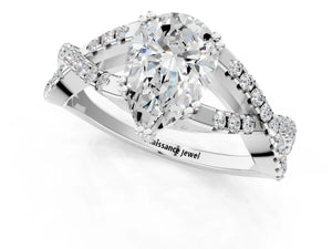White gold Pear Solitaire Twist Band with Pavé Setting and Four-Prong Setting_73