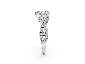 White gold Pear Solitaire Twist Band with Pavé Setting and Four-Prong Setting_74