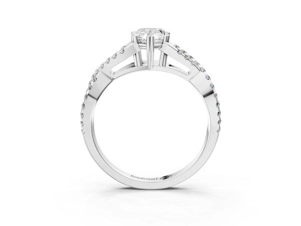 White gold Pear Solitaire Twist Band with Pavé Setting and Four-Prong Setting_75