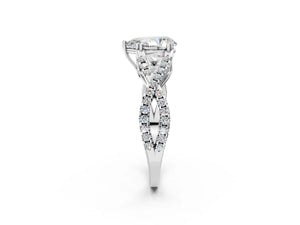 White gold Pear Solitaire Twist Band with Pavé Setting and Four-Prong Setting_80