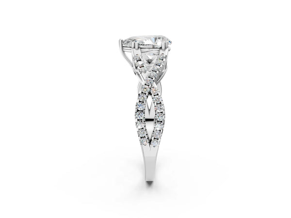 White gold Pear Solitaire Twist Band with Pavé Setting and Four-Prong Setting_80