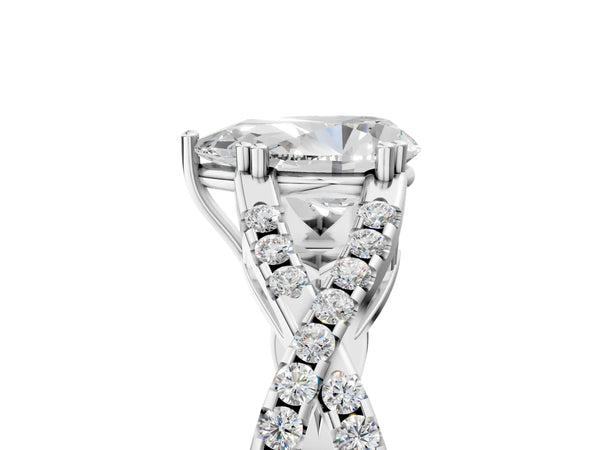 White gold Pear Solitaire Twist Band with Pavé Setting and Four-Prong Setting_89