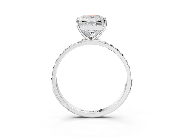 White gold Princess Cut Diamond Pavé Band Solitaire Ring with Four-Prong Setting_111