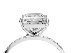 White gold Princess Cut Diamond Pavé Band Solitaire Ring with Four-Prong Setting_112