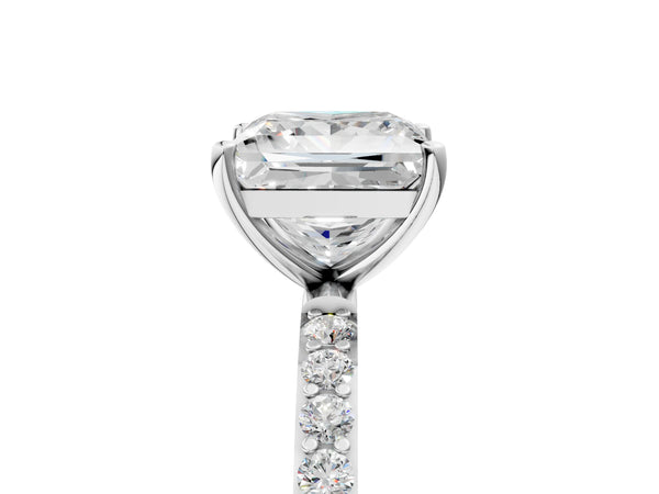 White gold Princess Cut Diamond Pavé Band Solitaire Ring with Four-Prong Setting_113