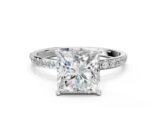 White gold Princess Cut Diamond Pavé Band Solitaire Ring with Four-Prong Setting_18
