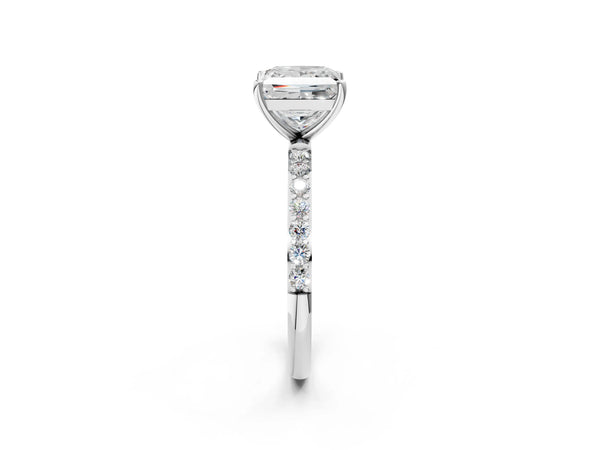 White gold Princess Cut Diamond Pavé Band Solitaire Ring with Four-Prong Setting_20