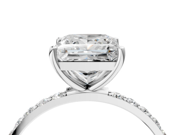 White gold Princess Cut Diamond Pavé Band Solitaire Ring with Four-Prong Setting_22
