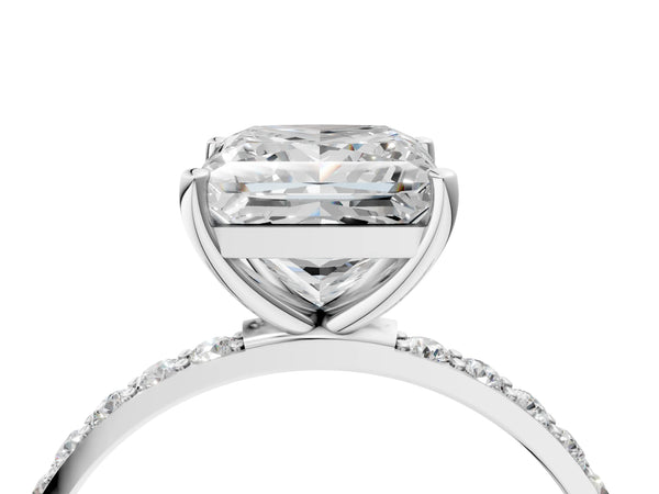 White gold Princess Cut Diamond Pavé Band Solitaire Ring with Four-Prong Setting_28