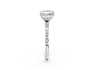 White gold Princess Cut Diamond Pavé Band Solitaire Ring with Four-Prong Setting_2