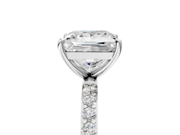 White gold Princess Cut Diamond Pavé Band Solitaire Ring with Four-Prong Setting_35