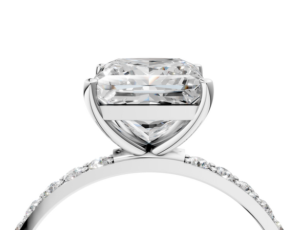 White gold Princess Cut Diamond Pavé Band Solitaire Ring with Four-Prong Setting_4