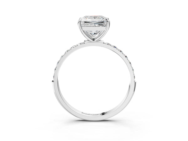 White gold Princess Cut Diamond Pavé Band Solitaire Ring with Four-Prong Setting_51