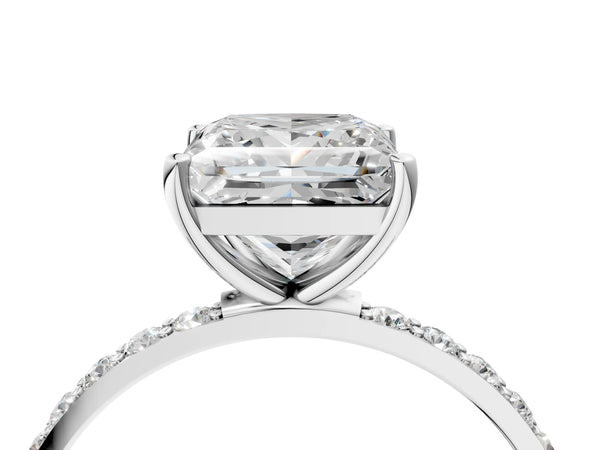 White gold Princess Cut Diamond Pavé Band Solitaire Ring with Four-Prong Setting_58