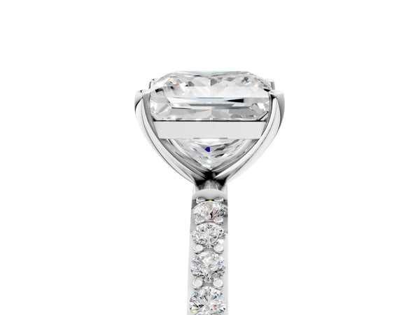 White gold Princess Cut Diamond Pavé Band Solitaire Ring with Four-Prong Setting_59