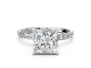 White gold Princess Cut Diamond Pavé Band Solitaire Ring with Four-Prong Setting_60