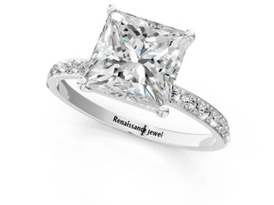 White gold Princess Cut Diamond Pavé Band Solitaire Ring with Four-Prong Setting_61