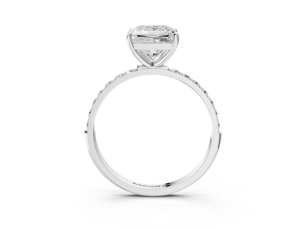 White gold Princess Cut Diamond Pavé Band Solitaire Ring with Four-Prong Setting_63