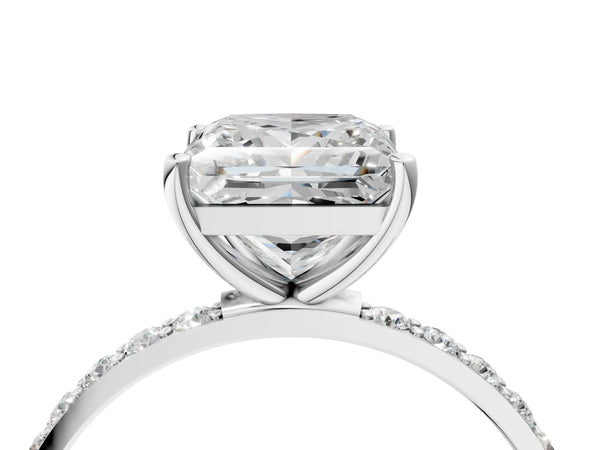 White gold Princess Cut Diamond Pavé Band Solitaire Ring with Four-Prong Setting_64