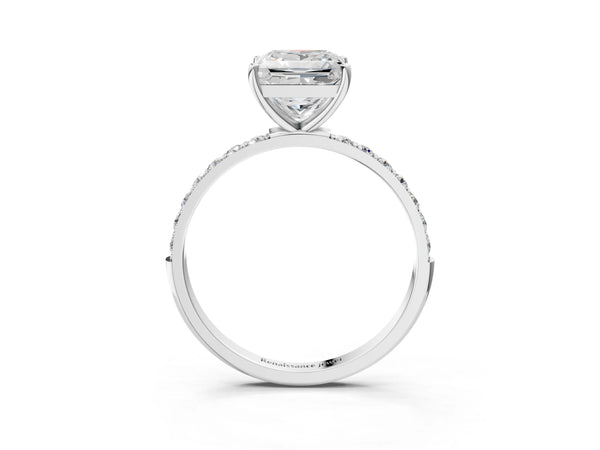 White gold Princess Cut Diamond Pavé Band Solitaire Ring with Four-Prong Setting_69