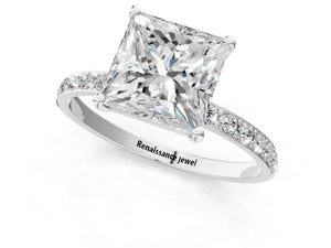White gold Princess Cut Diamond Pavé Band Solitaire Ring with Four-Prong Setting_73