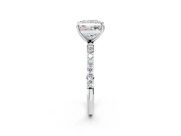 White gold Princess Cut Diamond Pavé Band Solitaire Ring with Four-Prong Setting_80