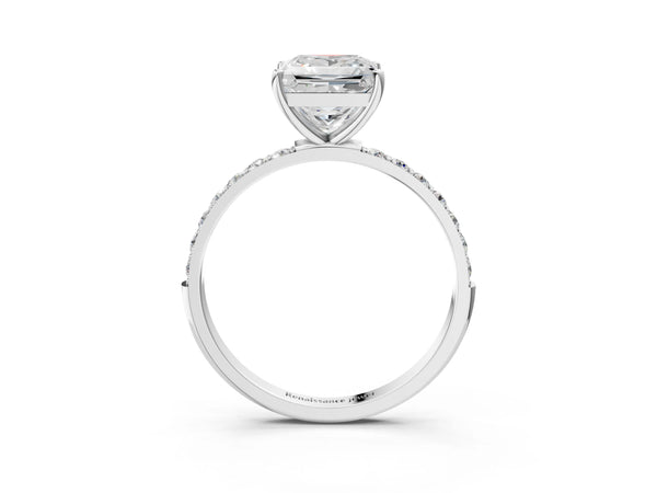 White gold Princess Cut Diamond Pavé Band Solitaire Ring with Four-Prong Setting_81