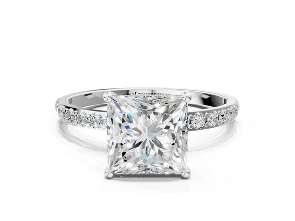 White gold Princess Cut Diamond Pavé Band Solitaire Ring with Four-Prong Setting_84