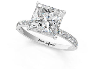 White gold Princess Cut Diamond Pavé Band Solitaire Ring with Four-Prong Setting_85