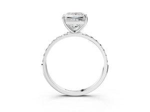White gold Princess Cut Diamond Pavé Band Solitaire Ring with Four-Prong Setting_93