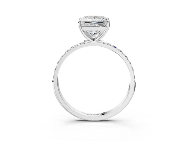 White gold Princess Cut Diamond Pavé Band Solitaire Ring with Four-Prong Setting_93