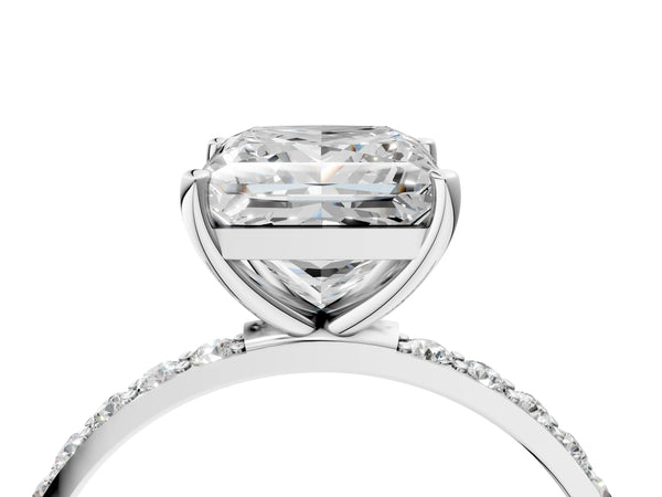 White gold Princess Cut Diamond Pavé Band Solitaire Ring with Four-Prong Setting_94