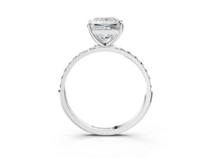 White gold Princess Cut Diamond Pavé Band Solitaire Ring with Four-Prong Setting_99