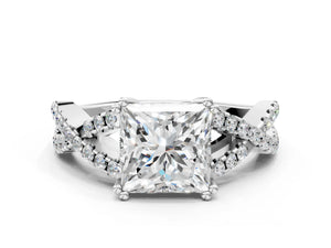 White gold Princess Solitaire Twist Band with Pavé Setting and Four-Prong Setting_12