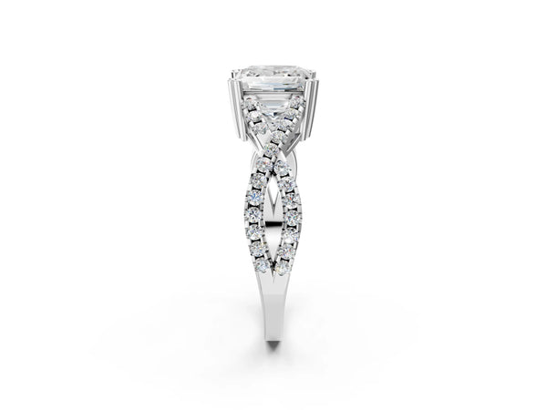 White gold Princess Solitaire Twist Band with Pavé Setting and Four-Prong Setting_14