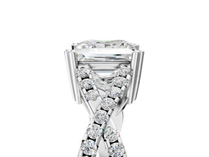 White gold Princess Solitaire Twist Band with Pavé Setting and Four-Prong Setting_17
