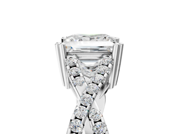 White gold Princess Solitaire Twist Band with Pavé Setting and Four-Prong Setting_17