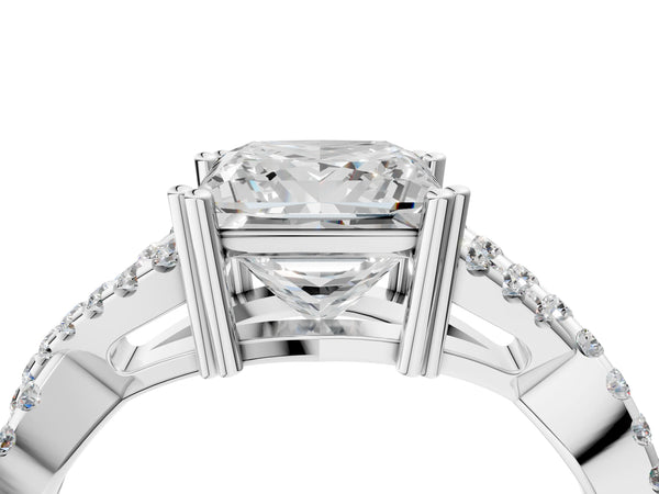 White gold Princess Solitaire Twist Band with Pavé Setting and Four-Prong Setting_22